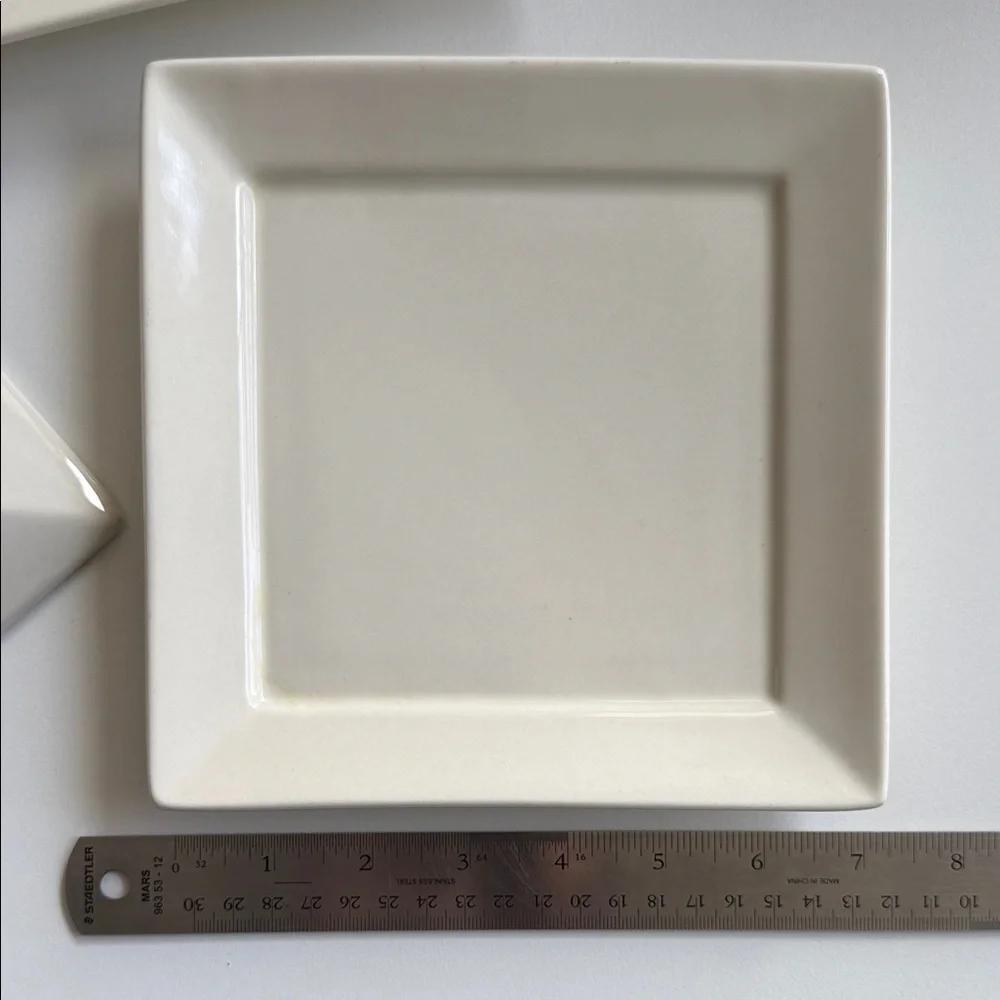 Restoration Hardware Cream Square Dinner Plates Set of 3